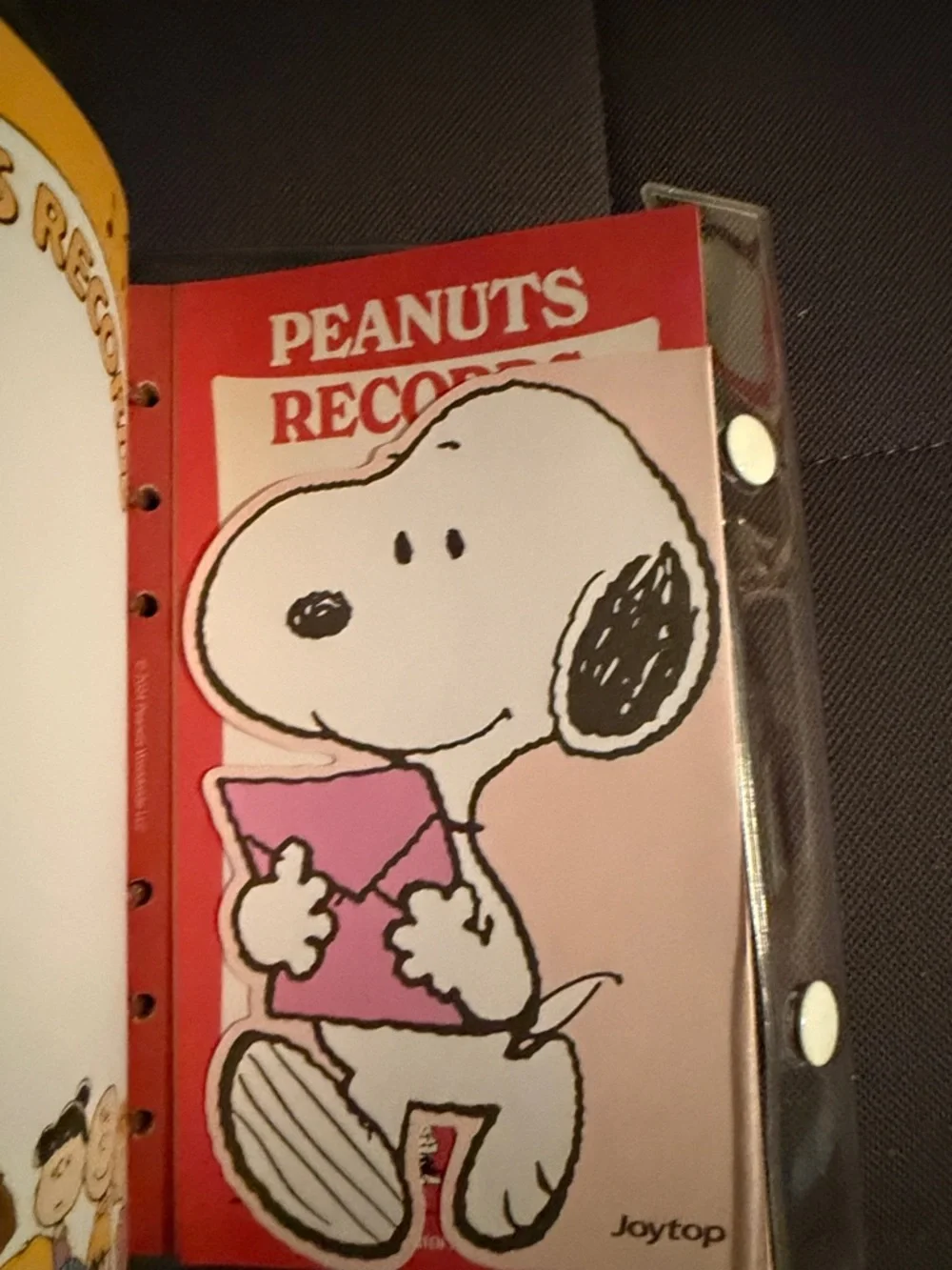 Peanuts Snoopy Clear Binder with Red Spine and Pink Cover